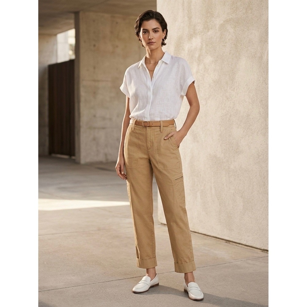 Vince Tan Linen Blend Cargo Straight Leg Pants Khaki VX17221813 Mens XS